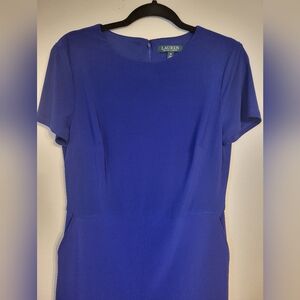 Lauren Ralph Lauren Royal Blue Dress 10 Sheath Short Sleeve Pockets Classic